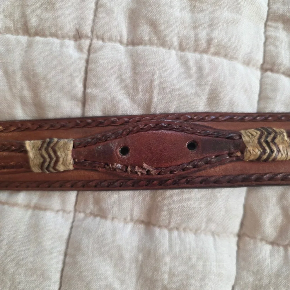 Tony Lama Western Belt Mens 36 Brown Fair Leather Braided Buckle